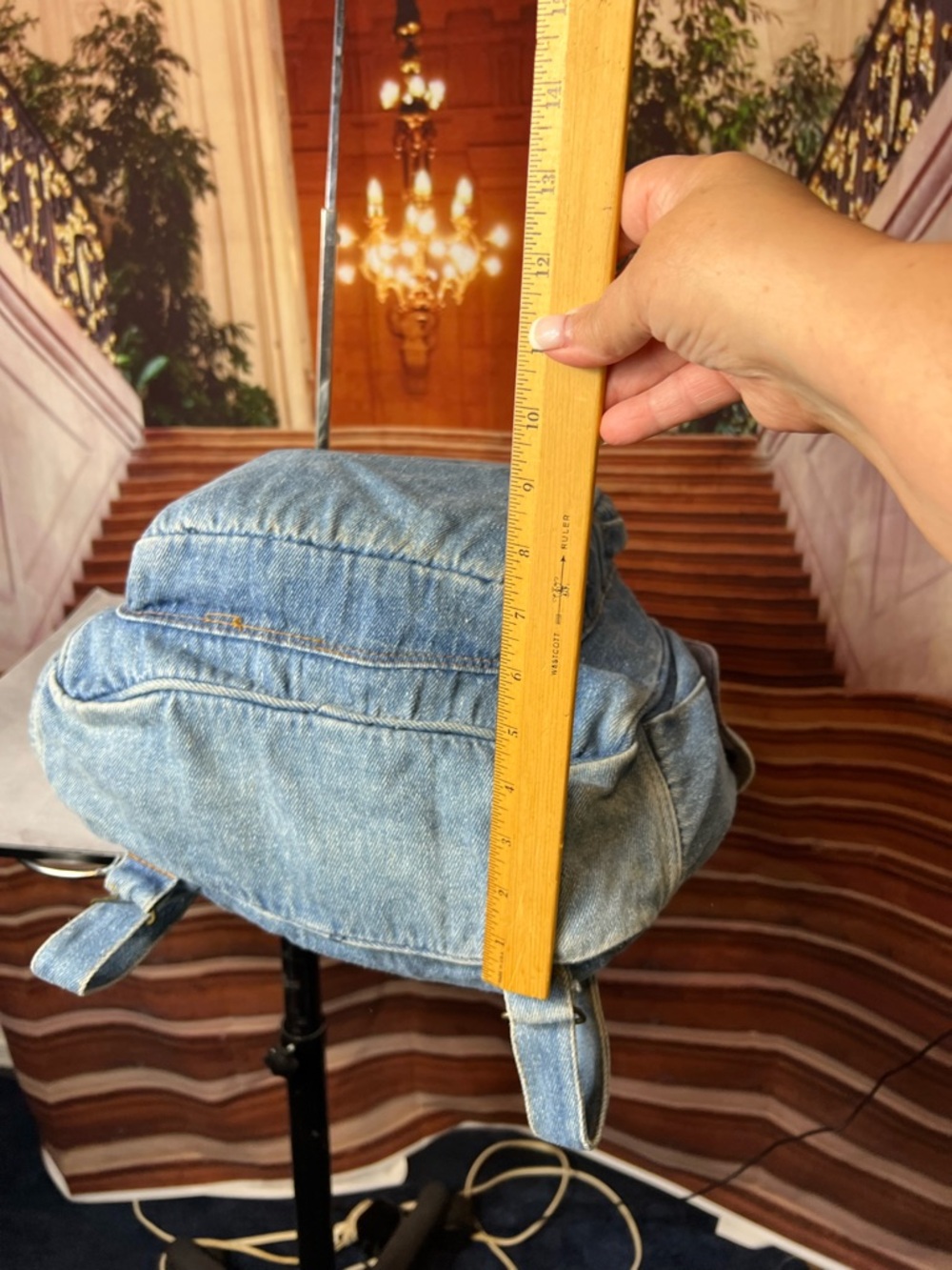 Vintage Gitano Blue Denim Backpack, top zip, front zip compartments, side pocket - Picture 15 of 15